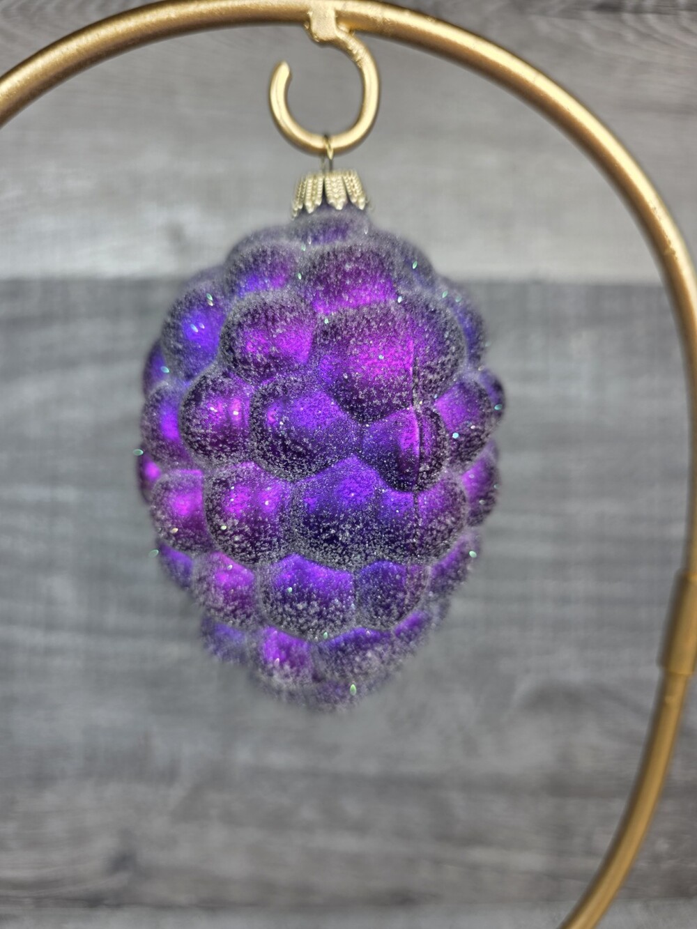 Sugared Purple Glass Grapes Christmas Ornament 4" Germany Krebs Vtg g71e17